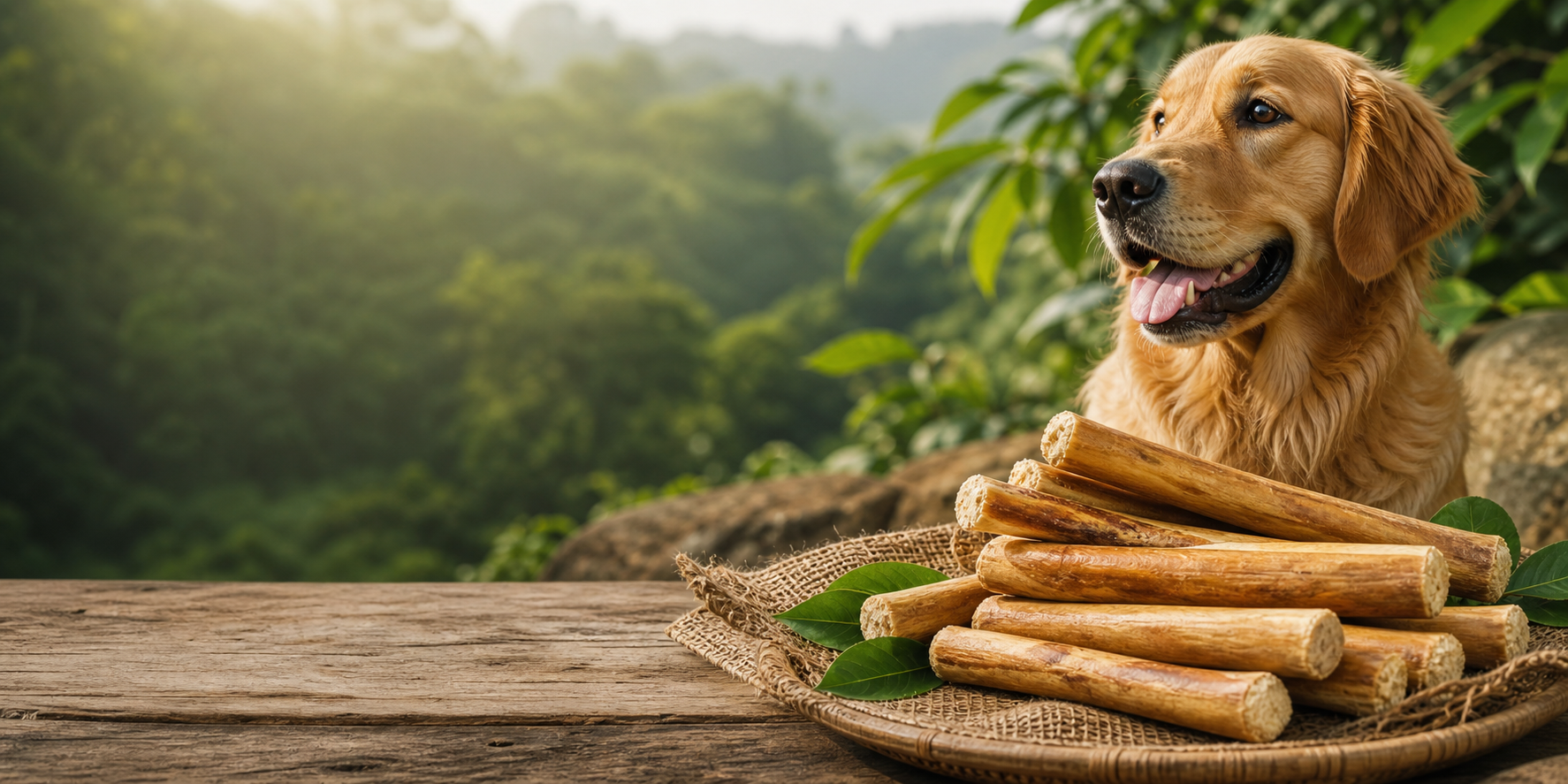 Happy dog with natural Ceylon chew sticks